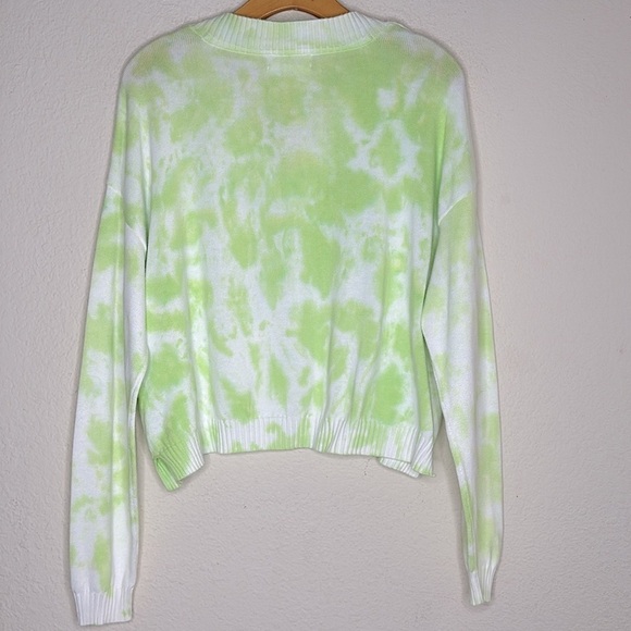 Anthropologie Lira Tie Dye V Neck Sweater Green Sz Large Boho Oversized Cropped - Picture 8 of 10